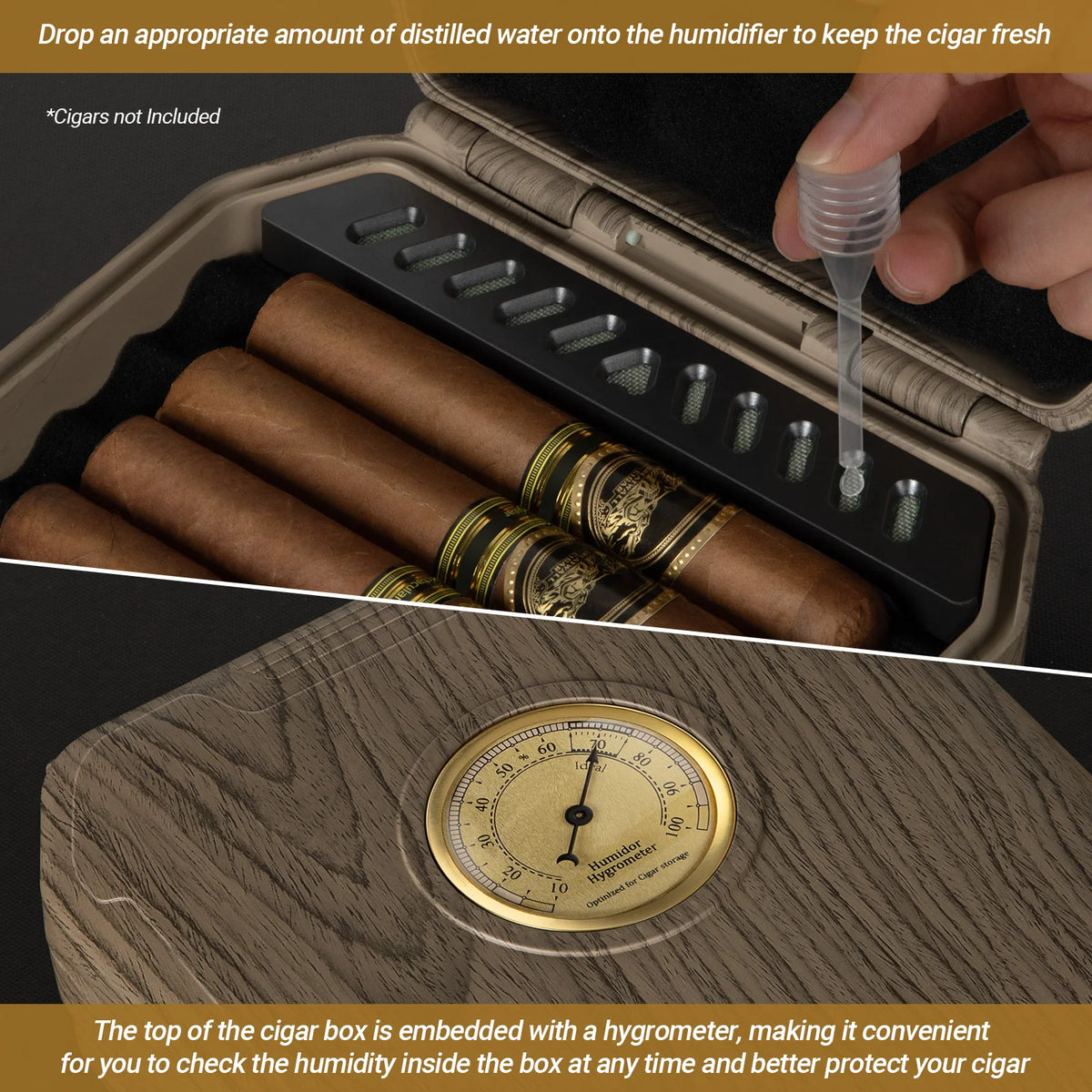 AWOTE Portable Cigar Humidor Set With Lighter Cutter And Hygrometer