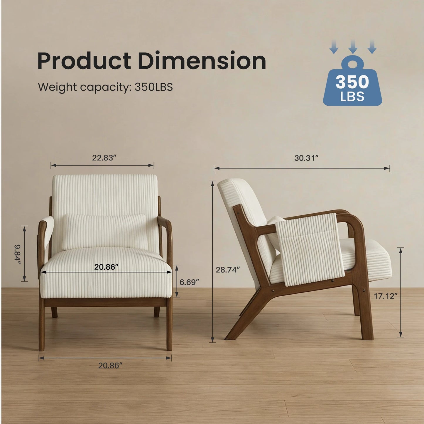 MCQ Mid Century Solid Wood Office Chair With Lumbar Support