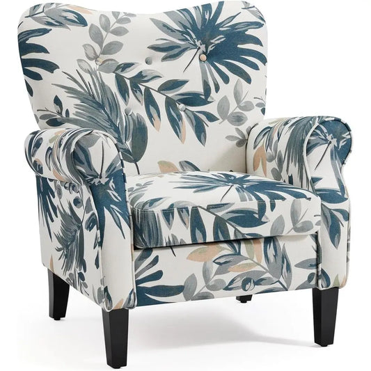 High Back Upholstered Button Tufted Accent Chair With Wooden Legs