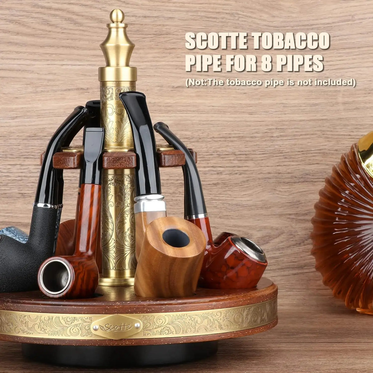 Scotte Rotating Wooden Tobacco Pipe Stand With Carved Design