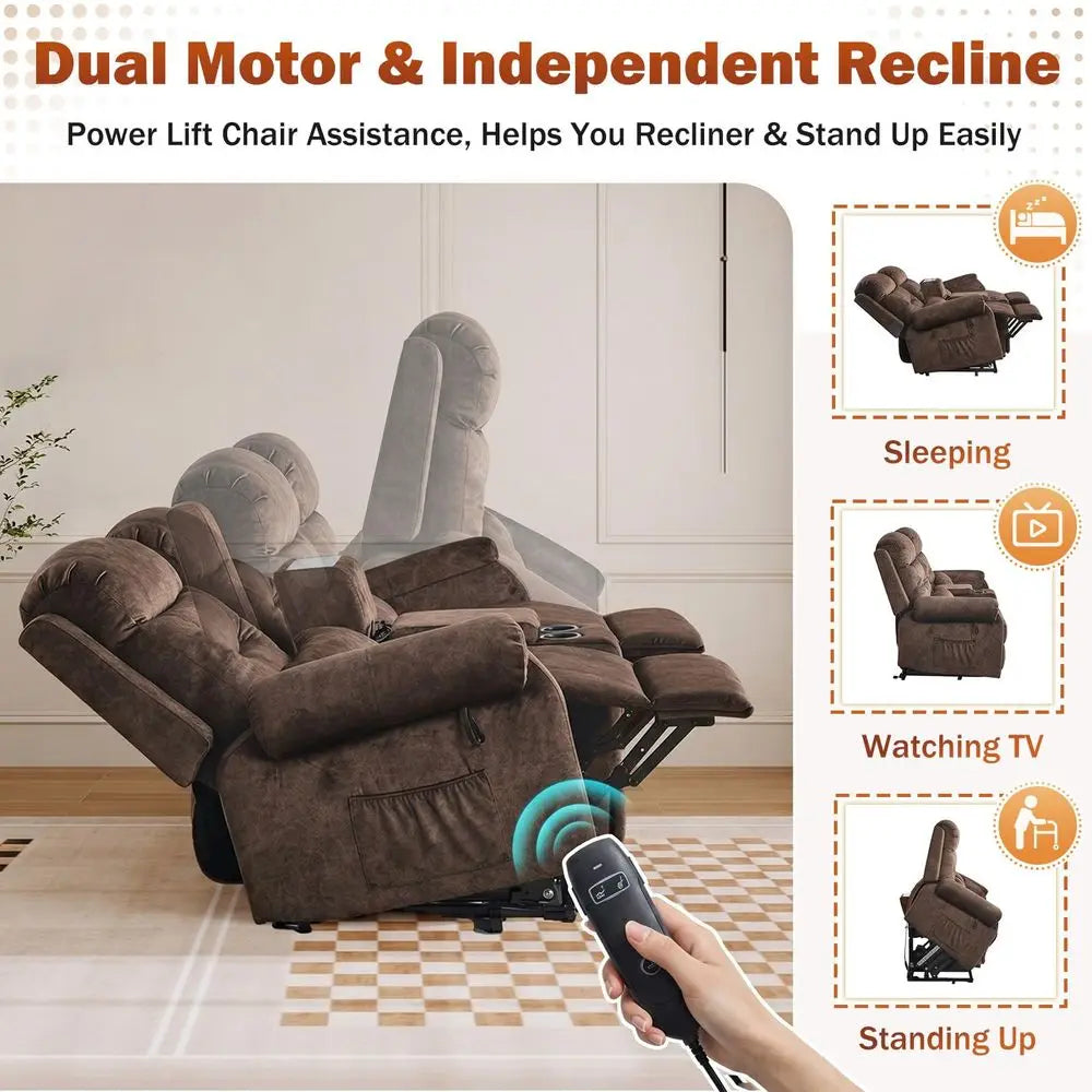 Dual Power Lift Recliner Loveseat for Elderly, 2Seat Electric Recliner Sofa with Massage amp Heat, Double Reclining Seating w C