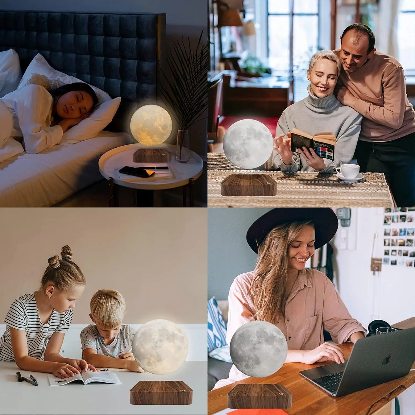 Mexllex Magnetic Floating Moon Lamp With Wooden Base LED Night Light