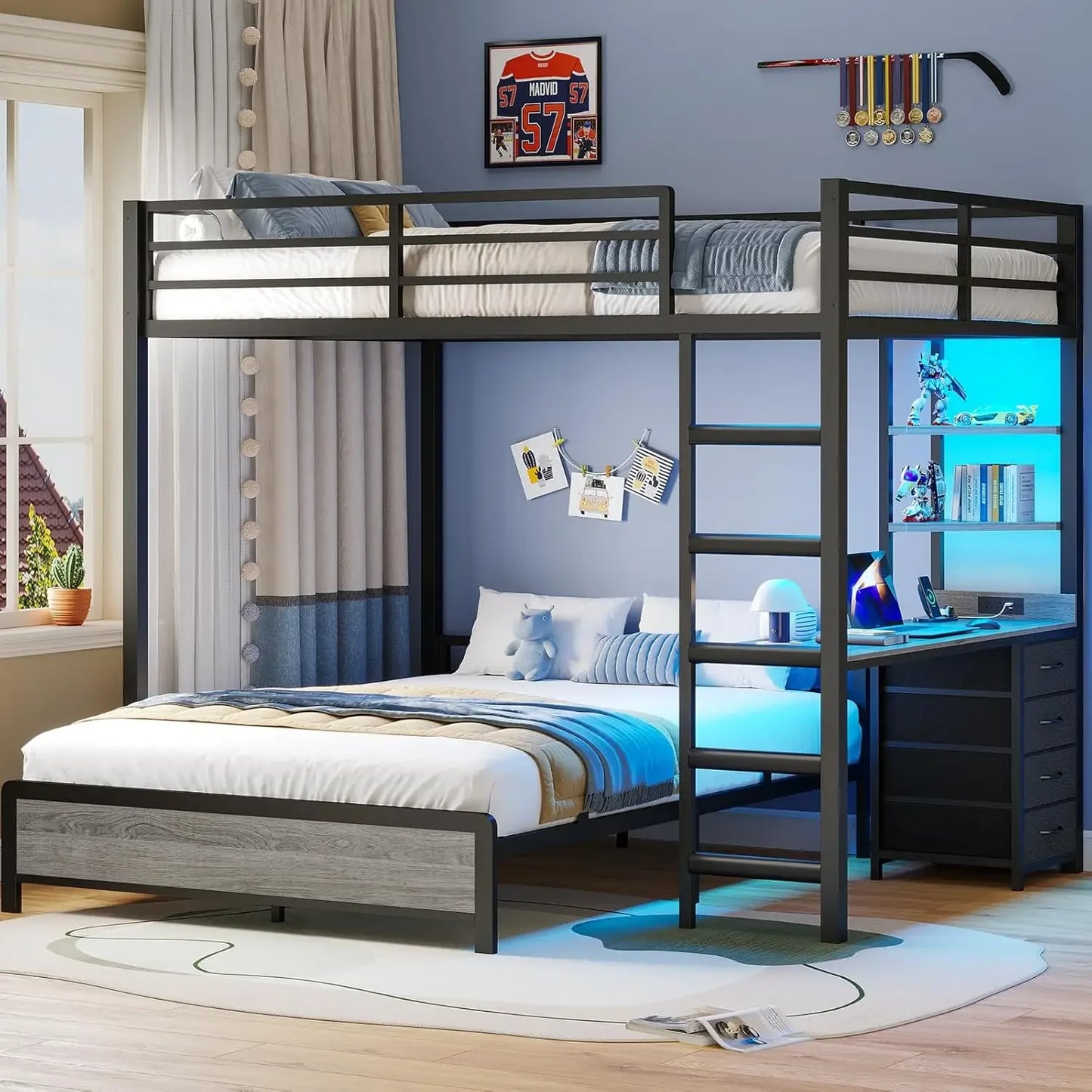 Adorneve Bunk Bed With Desk Storage Drawers And Lights