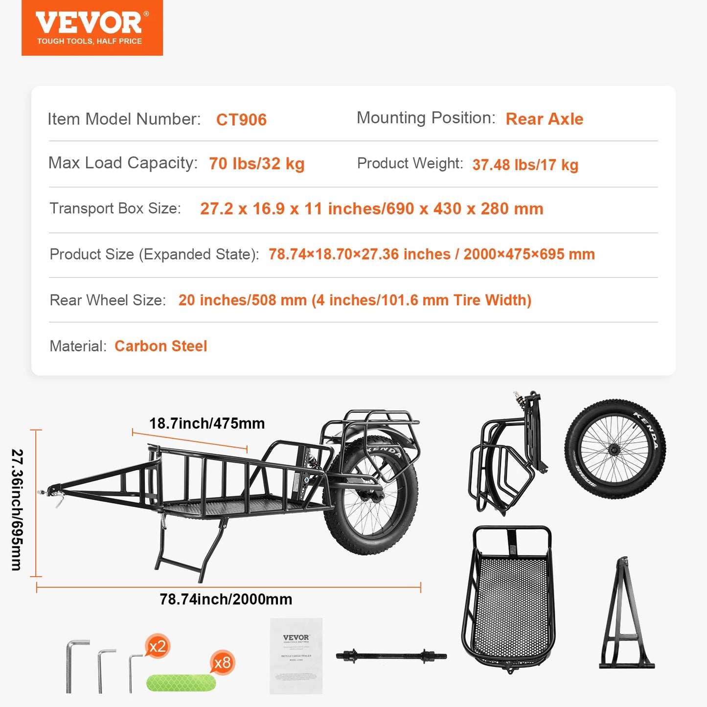 SucceBuy Heavy Duty Bike Cargo Trailer Featuring Rear Axle Mount