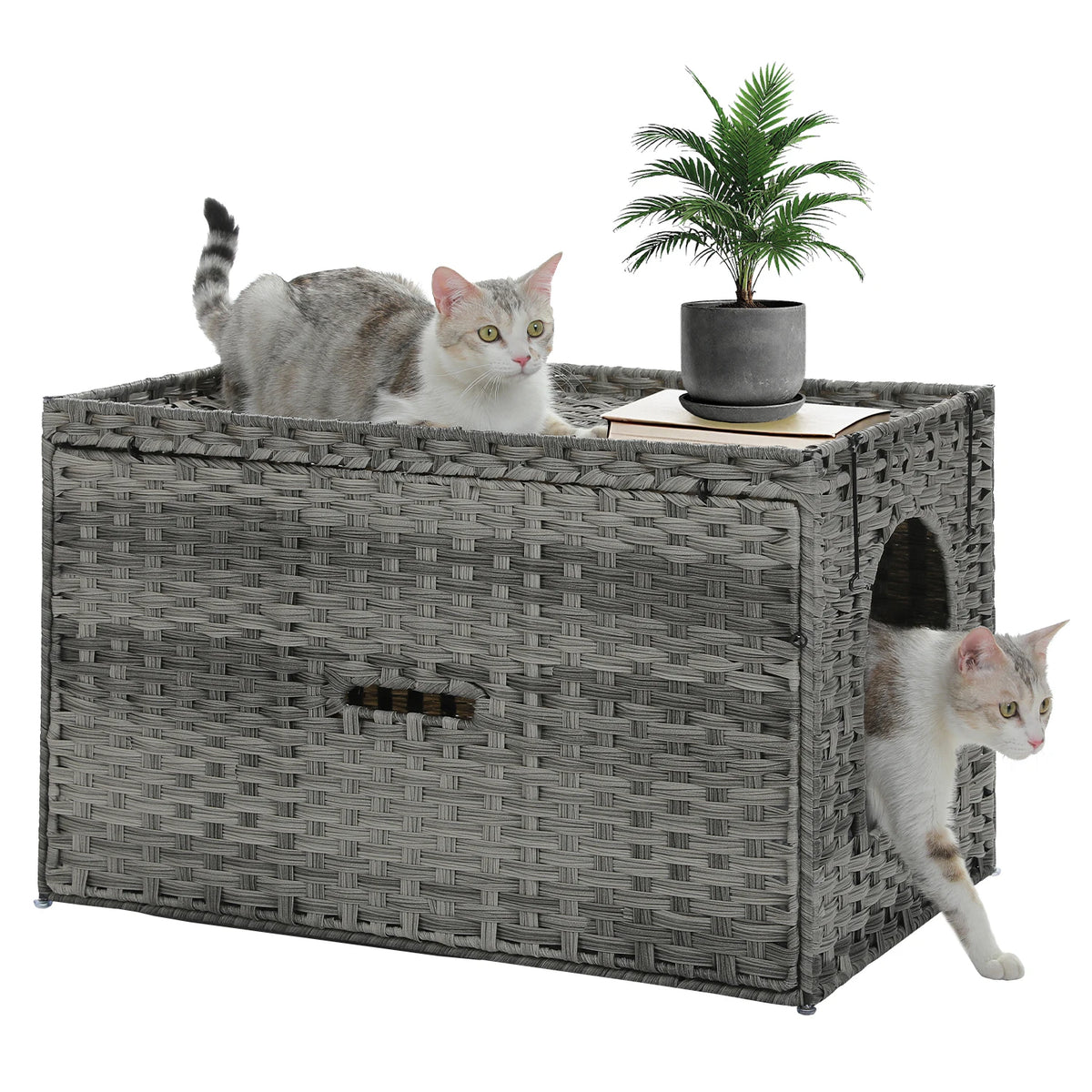 PEQULTI Rattan Cat Litter Box Enclosure With Flip Up Design