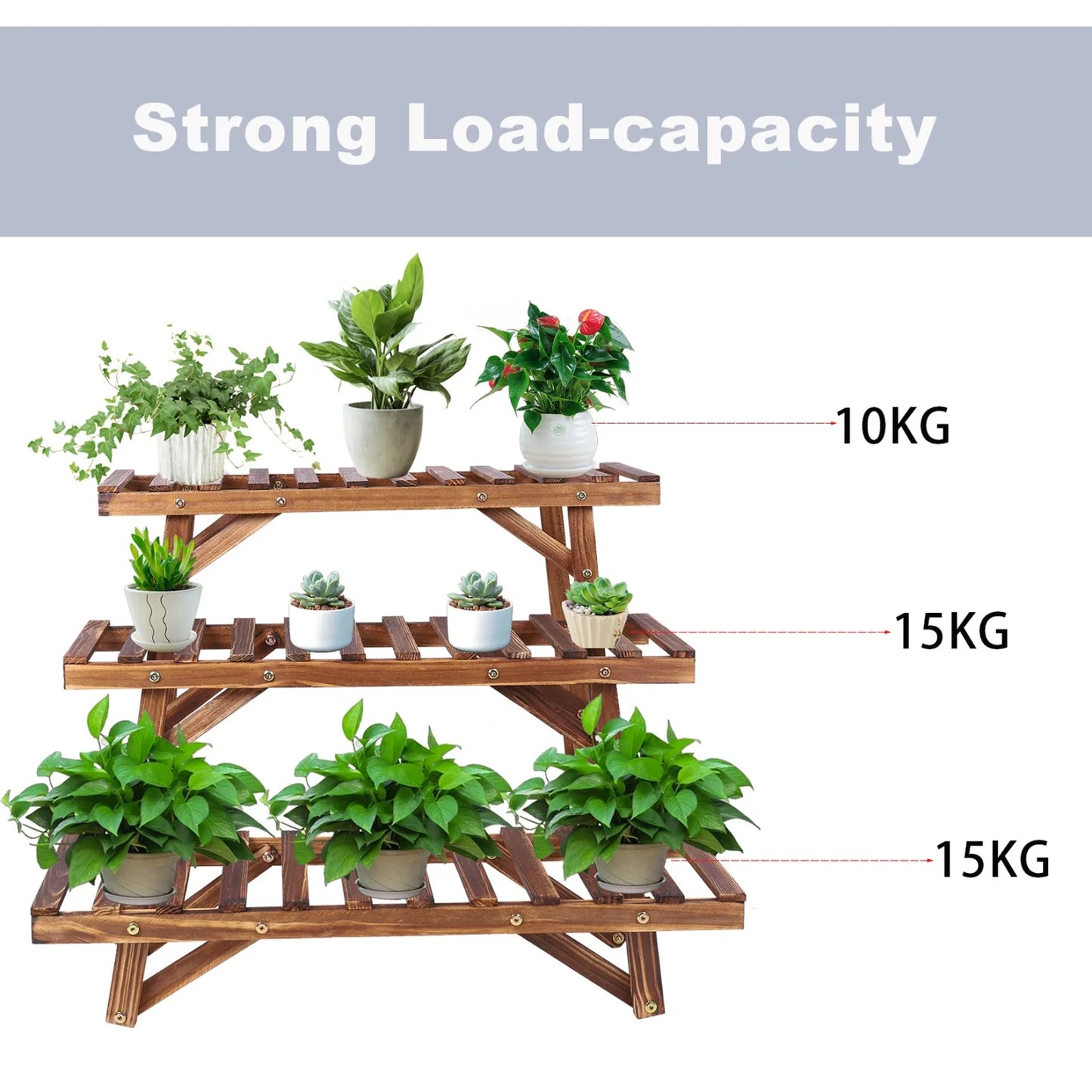 3 Tier Wood Plant Shelf For Balcony And Living Room