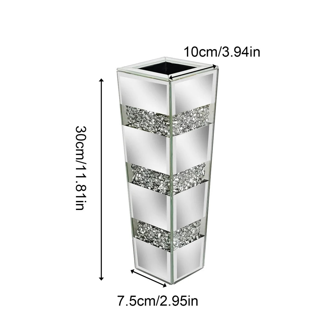 Modern Floor Flower Vase Decorative Crystal Silver Standing Mirrored Flower Vase Floral Arrangement Vase