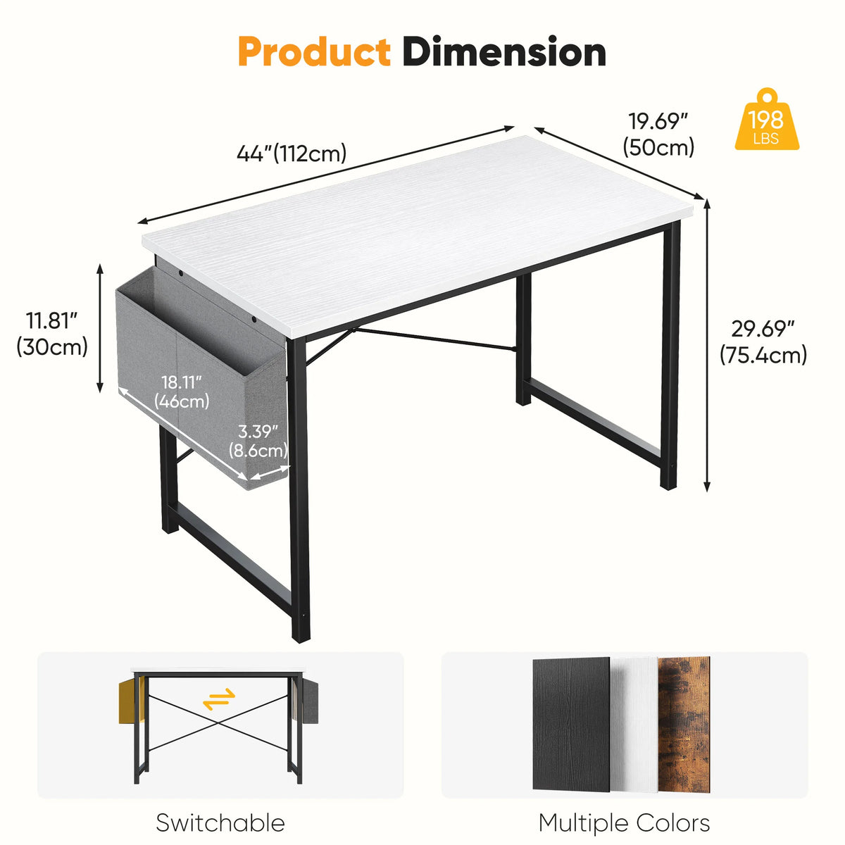 JHK Wooden Computer Desk With Metal Frame And Storage Bag