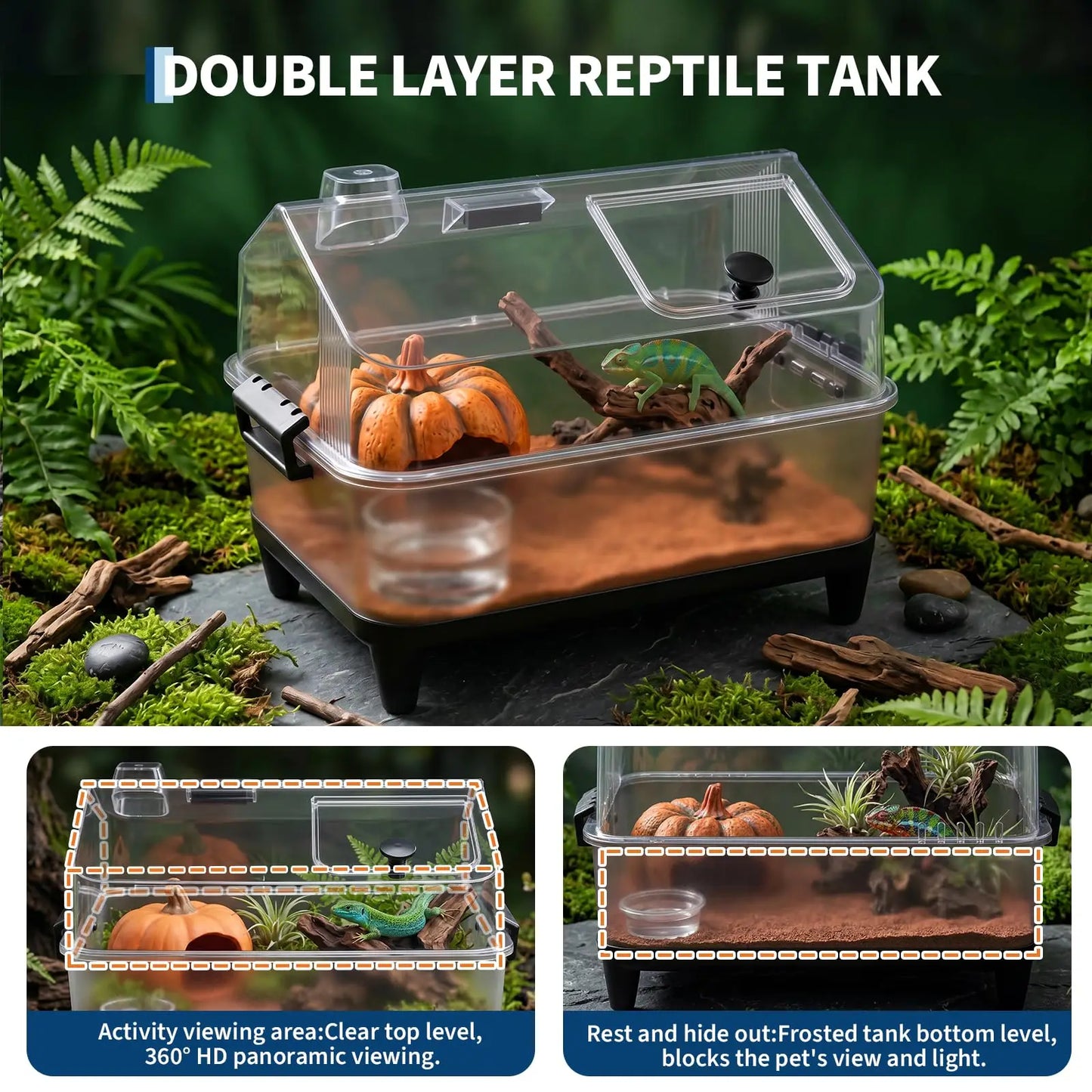HiMiss Reptile Terrarium Kit With Acrylic Tank And Heating Pad