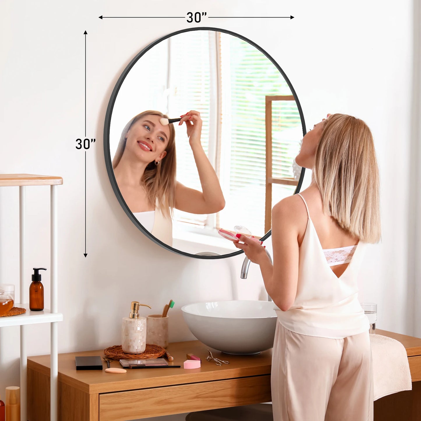 JHK Gold Round Vanity Mirror, Framed Wall Mount, Tempered Glass
