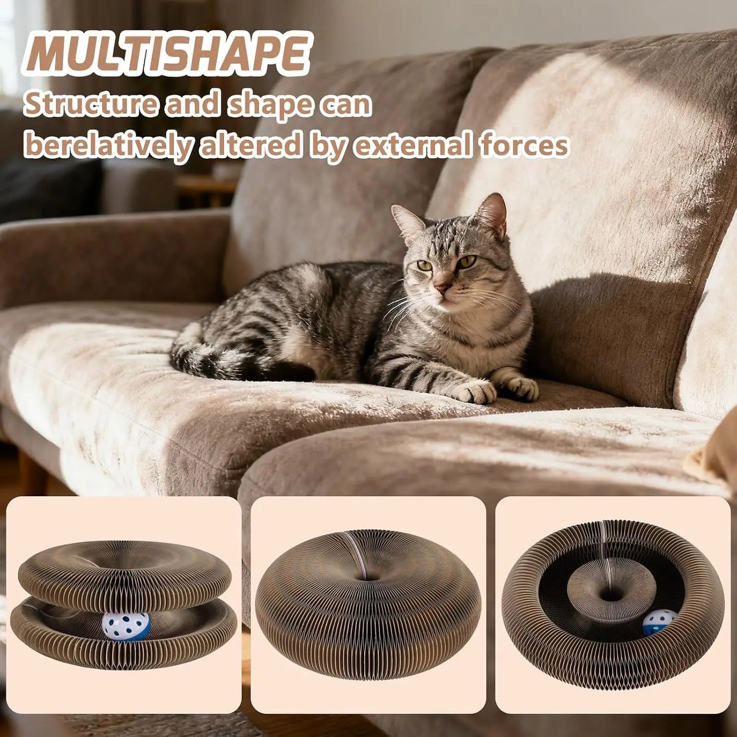 Magnetic Connectable Cat Scratcher Toy, Extra-Thick Large Cardboard Scratching Board with Bell Ball for Indoor Cats & Kittens