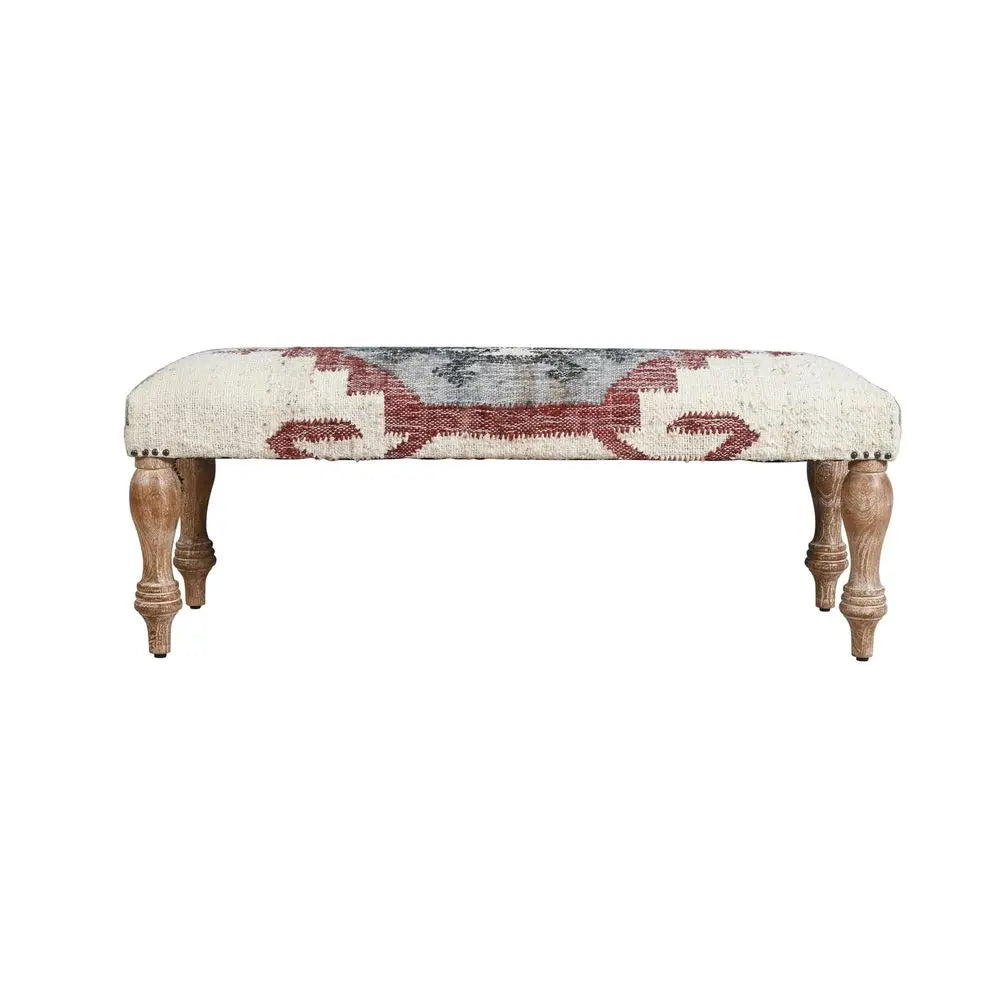 Home OffWhite Multicolor Handmade Upholstered Bench for Bedroom End of Bed Modern Accent Bench for Living Room, or Entryway Sea