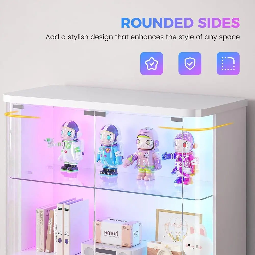 6-Tier Glass Door LED RGB Display Cabinet for Collectibles, 71 Tall, Lockable Curio Showcase in White