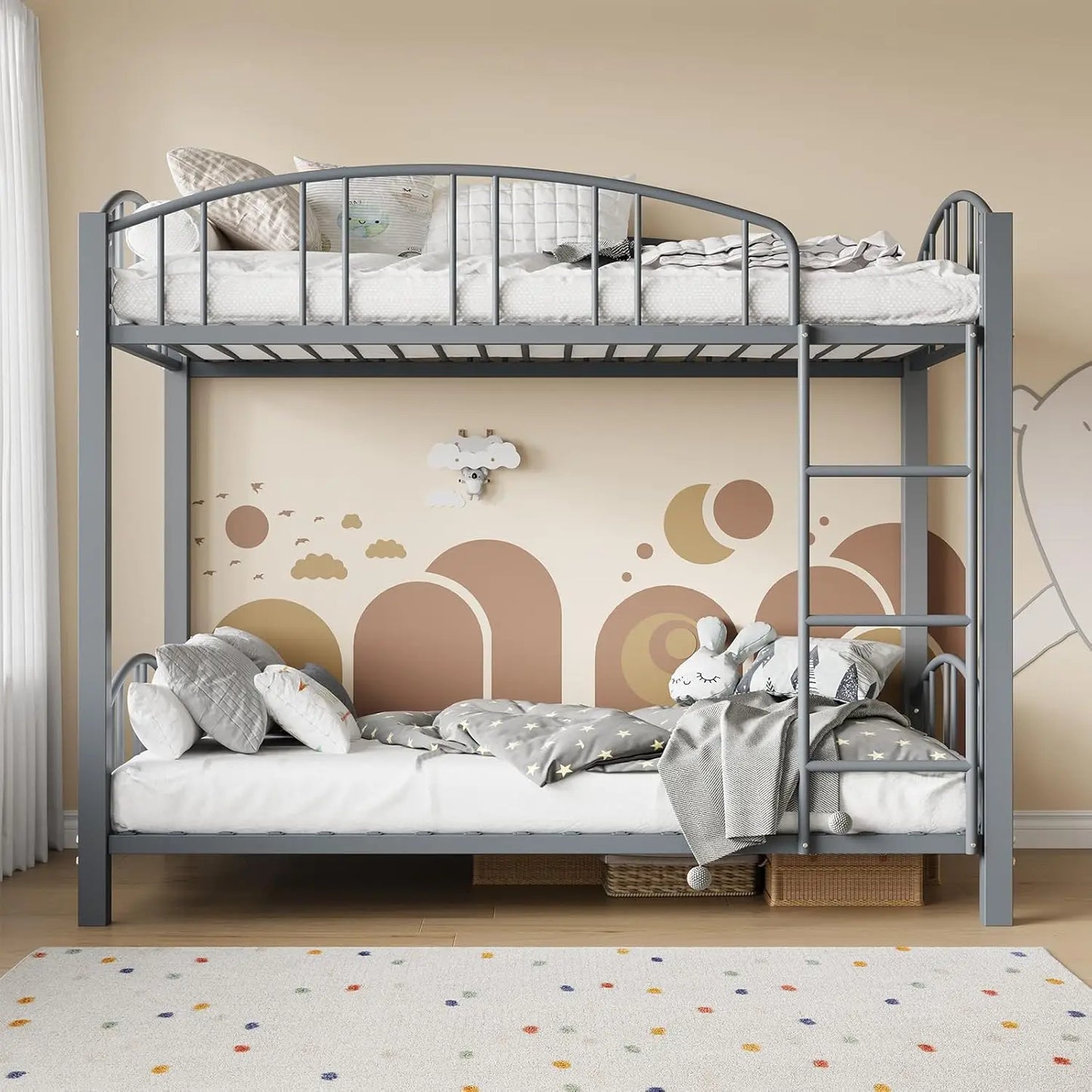 HiMISS Twin Over Twin Metal Bunk Bed With Guard Rails
