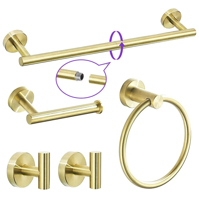 Brushed Bathroom Hardware Set 5 Piece Stainless Steel Towel Bar