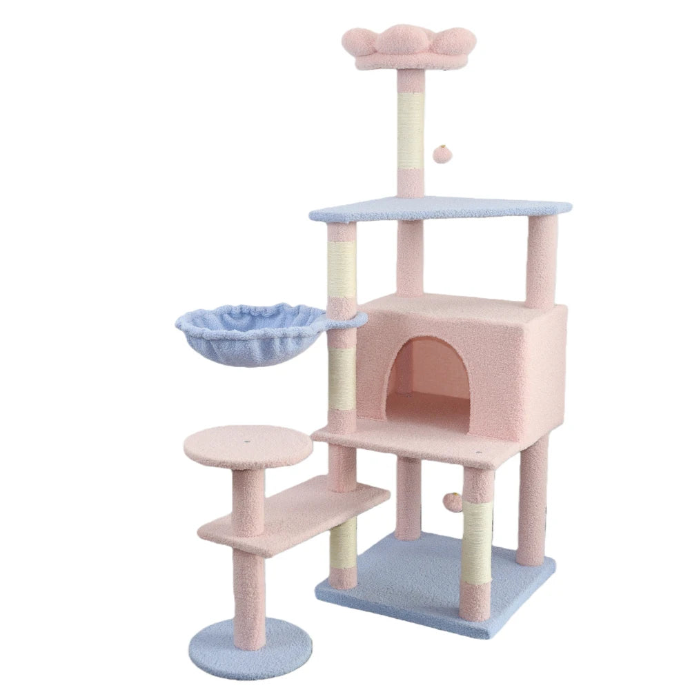 71 Inch Flower Cat Tree, Multi Level Cat Tower Indoor Cats with Large Condo, Removable Flower Cushion, Soft Hammock Pet Products