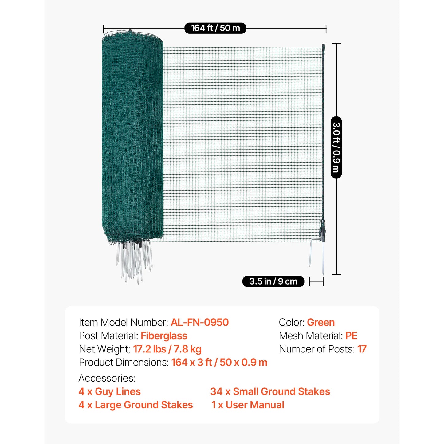 SucceBuy Temporary Fence with Posts Plastic Mesh Fencing with Double-Spike Stakes & Guy Ropes Temporary Dogs Fence Outdoor Yards