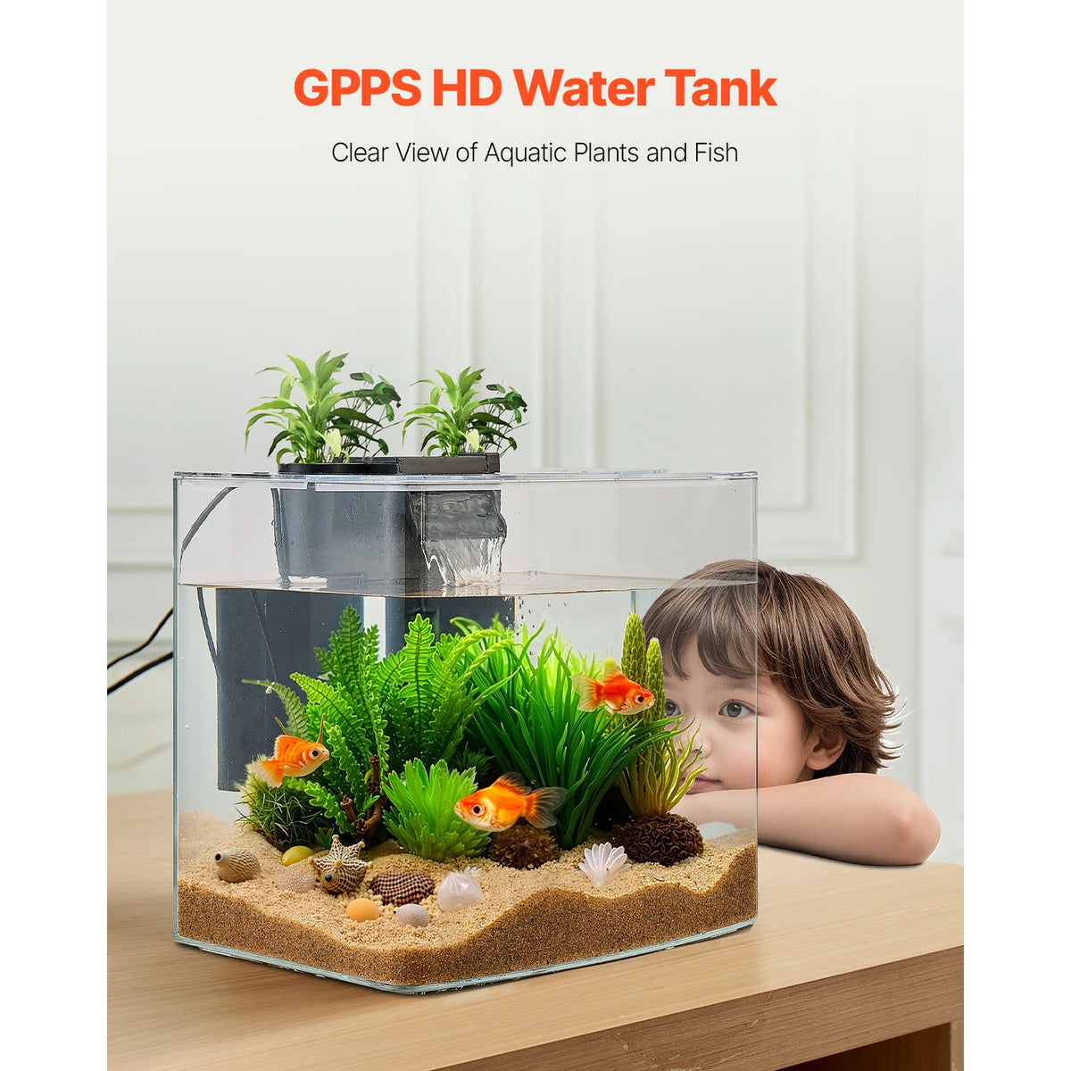 VEVOR Fish Tank Aquarium 3.5Gal Arch Ultra-Clear GPPS Starter Smart Tank Adjustable 3 Color Lighting for Freshwater Fish Home