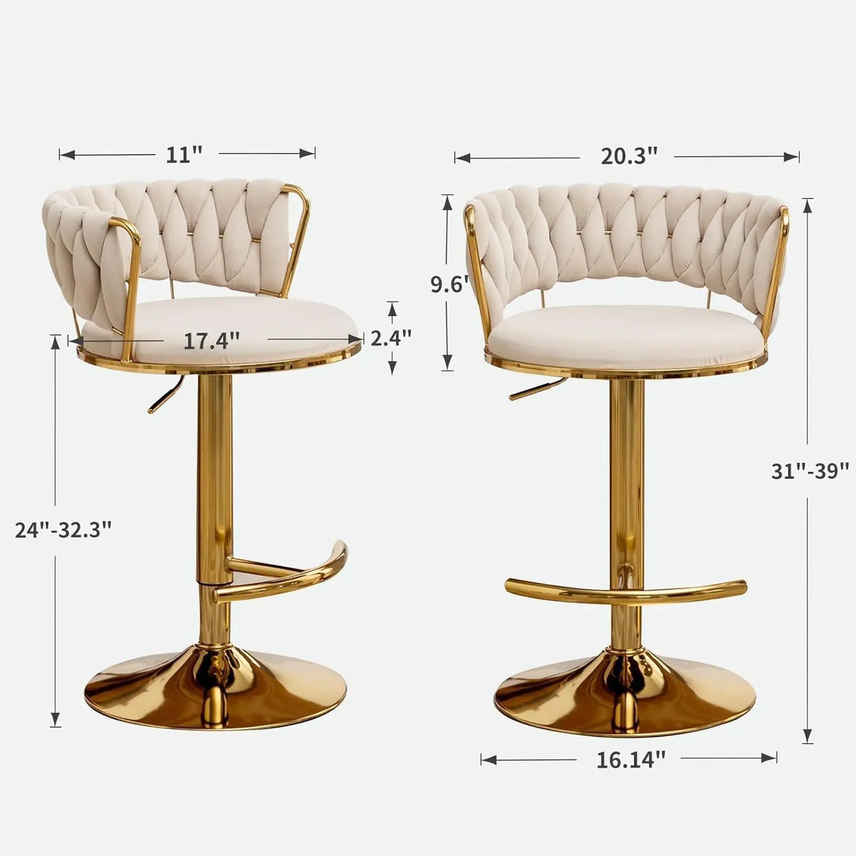 Adjustable Velvet Counter Height Bar Stool Set 3 Low Back 360° Swivel Kitchen Island Pub Chair , Custom