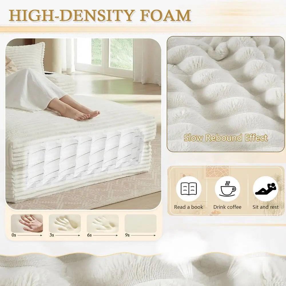 Oversized Chaise Lounge Chair Indoor, Boneless Chaise Lounge Chair with Cup Holders Side Pockets 3 Pillows, Cloud Corduroy Chai