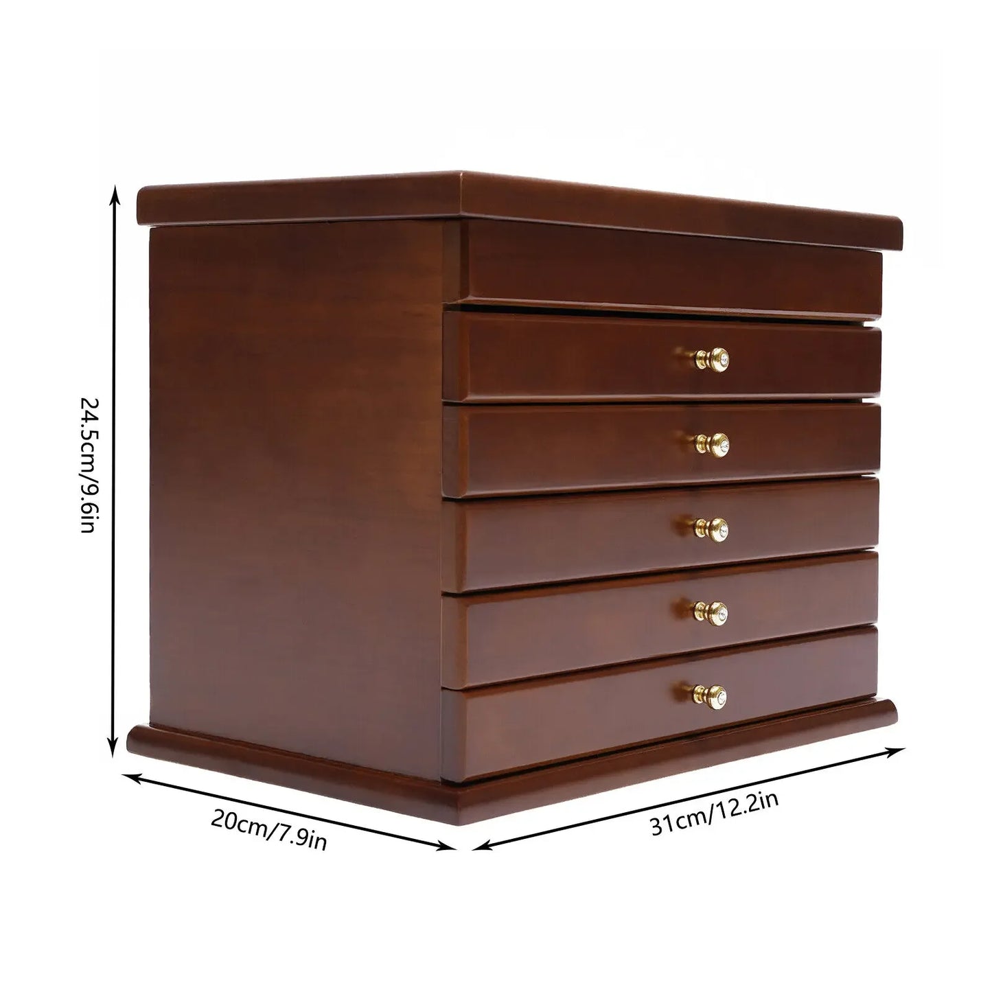 6 Tier Vintage Wooden Jewelry Storage Box Organizer Case