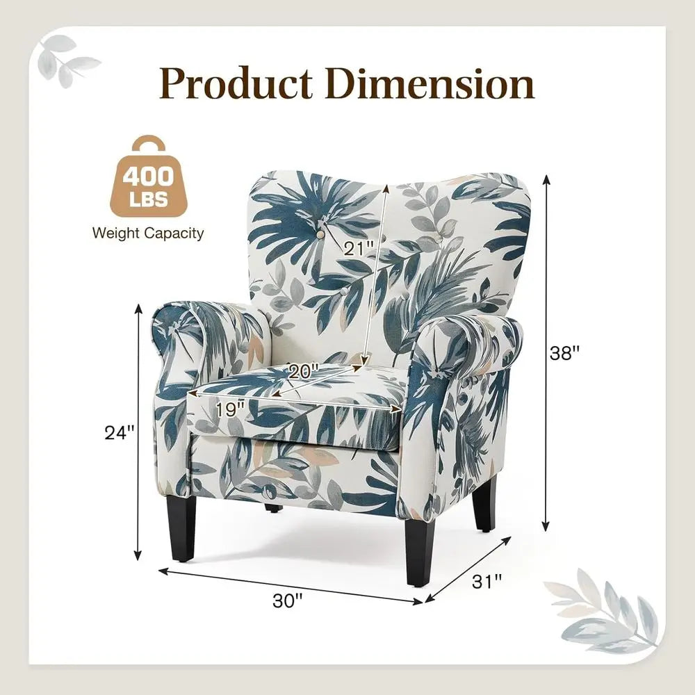 High Back Upholstered Button Tufted Accent Chair With Wooden Legs