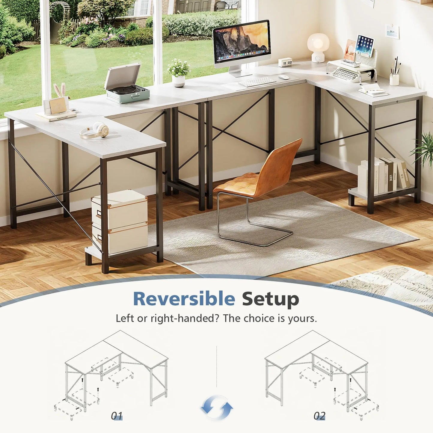 JHK 50 Inch L Shaped Desk Computer Gaming Desks Corner Office Table with CPU Shelf for Home Study Writing Work Station for Office