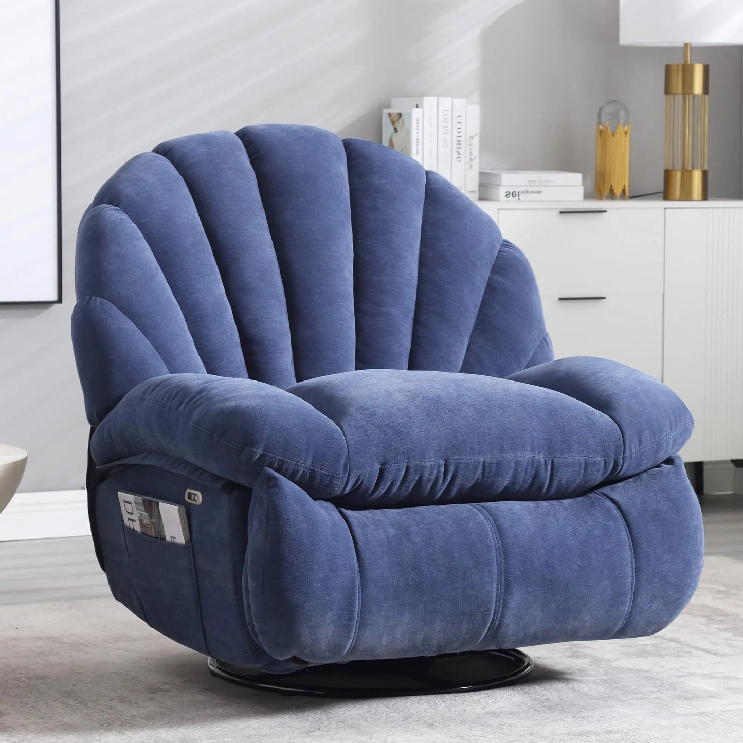 Power Recliner Chair With 360 Swivel And Storage Soft Fabric