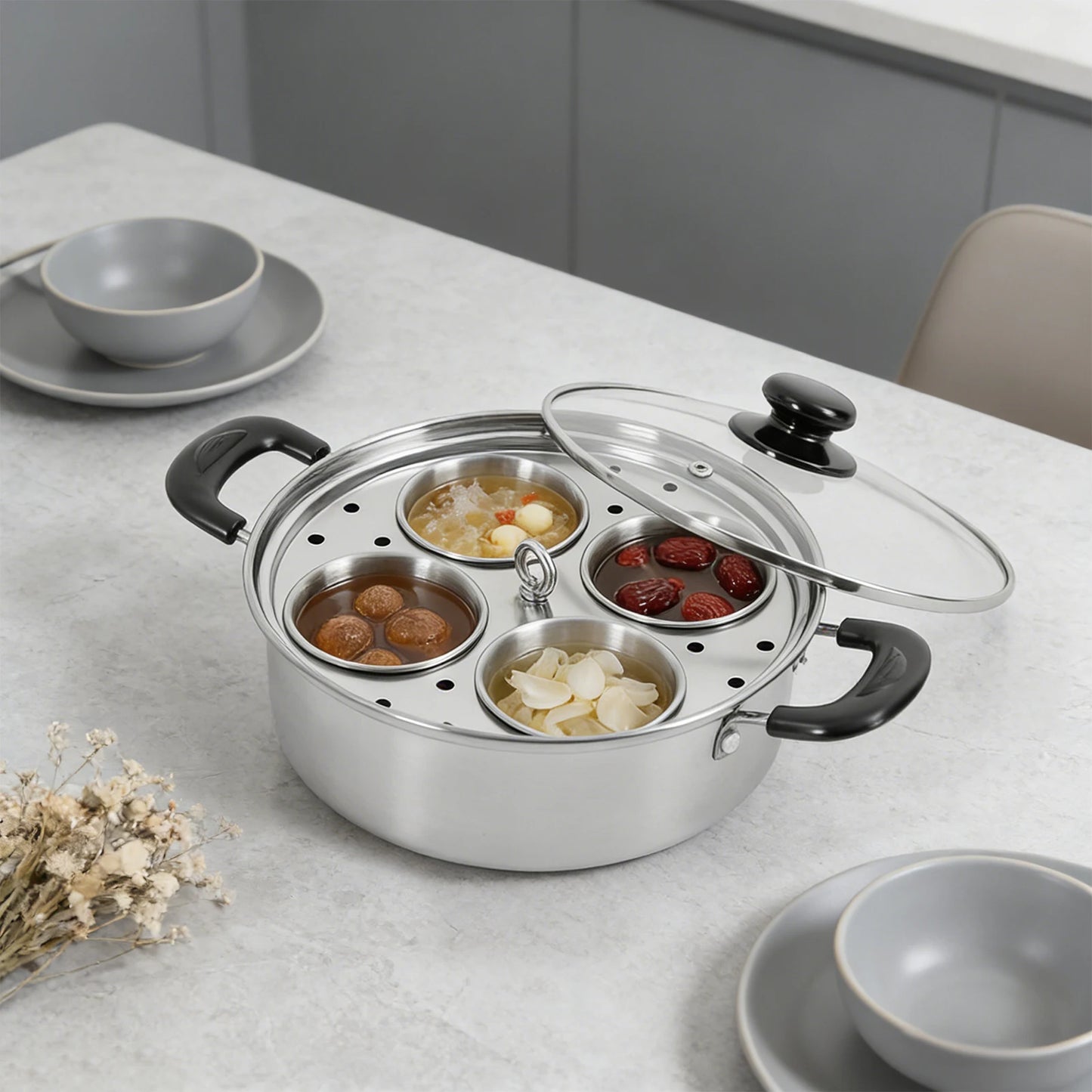 Bymaocar Stainless Steel Egg Steamer Pot With Glass Lid Rack