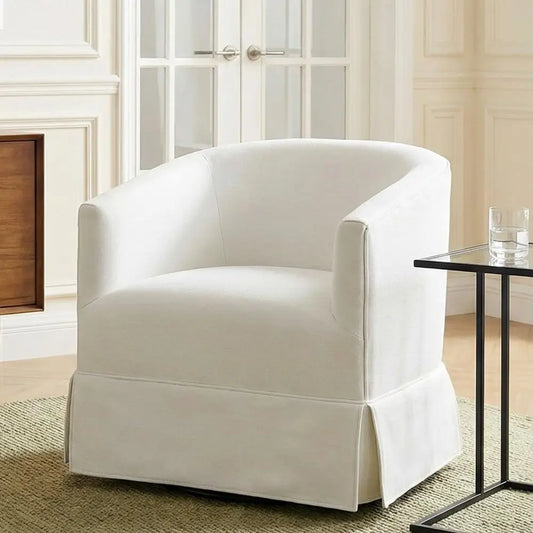 Upholstered Swivel Accent Barrel Chair With Skirted Base