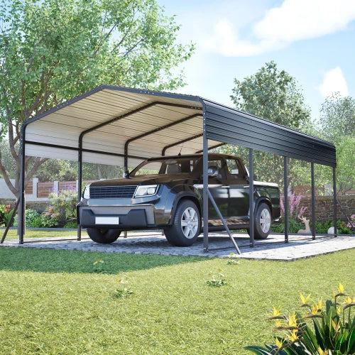 Metal Carport,Garage with Upgraded Triangle Reinforced Frame&4 Poles,Galvanized Steel Hardtop Roof