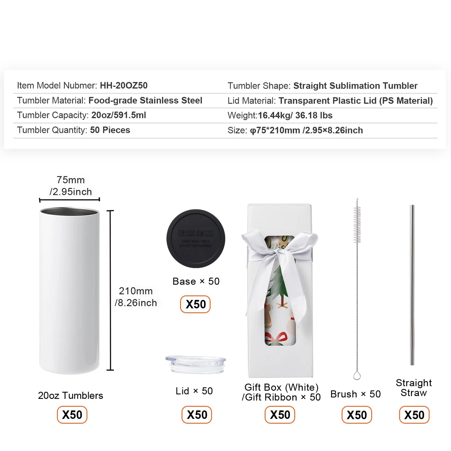 SucceBuy Straight Sublimation Tumblers Stainless Steel Double Wall Cups