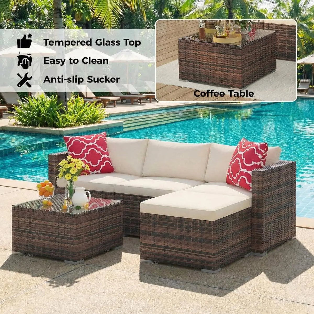 Premium All Weather Outdoor Sectional Patio Sofa Set With Table