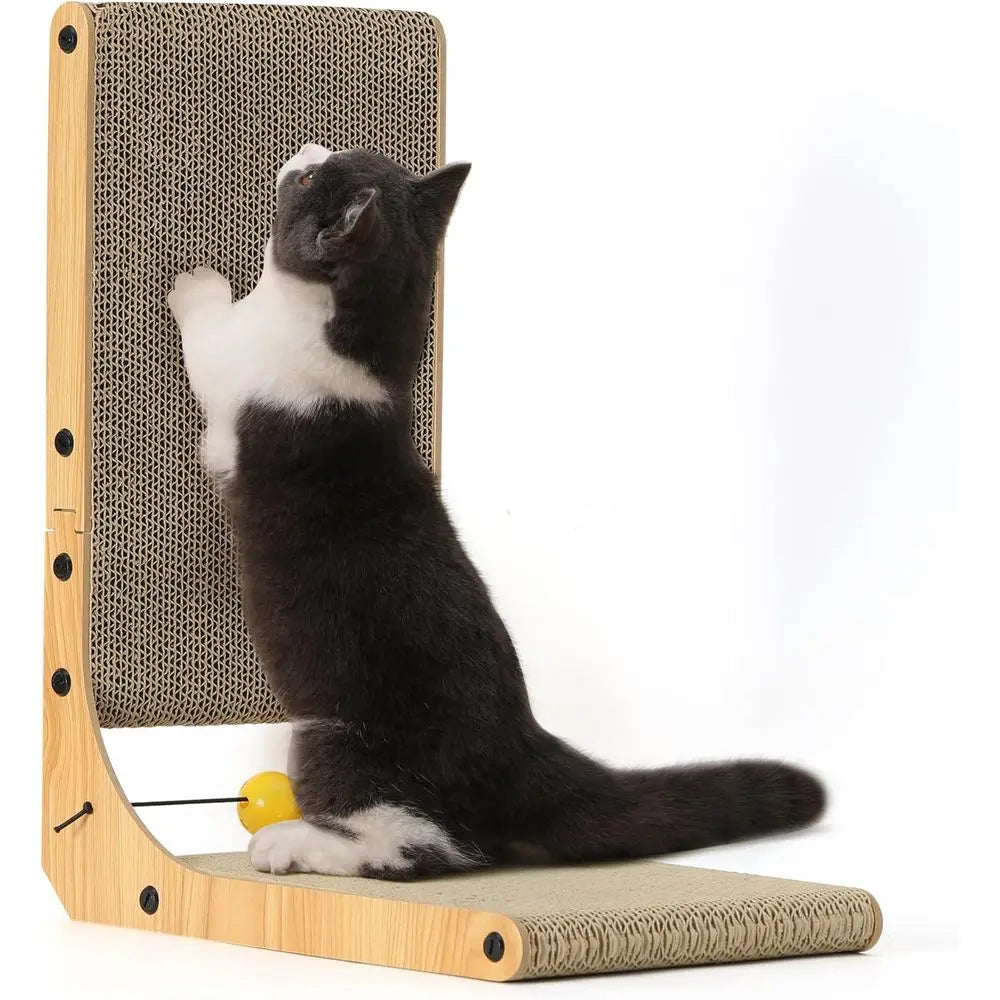 18.9 Inch L Shape Cat Scratch Pad, Veal Cat Scratcher Wall Mounted, Cat Scratching Cardboard with Ball Toy for Indoor Cats