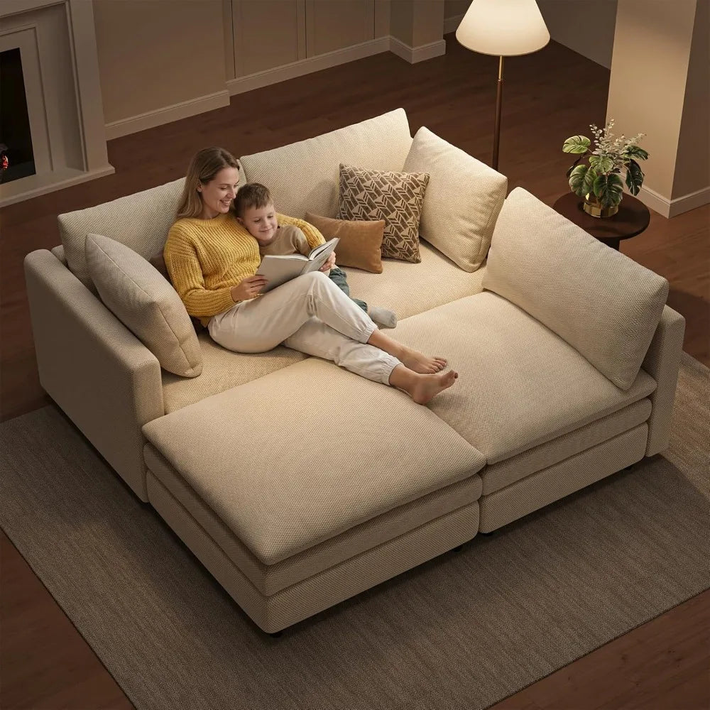 97" Deep Seat Modular Sectional Sofa with Movable Ottoman for Living Room, Custom
