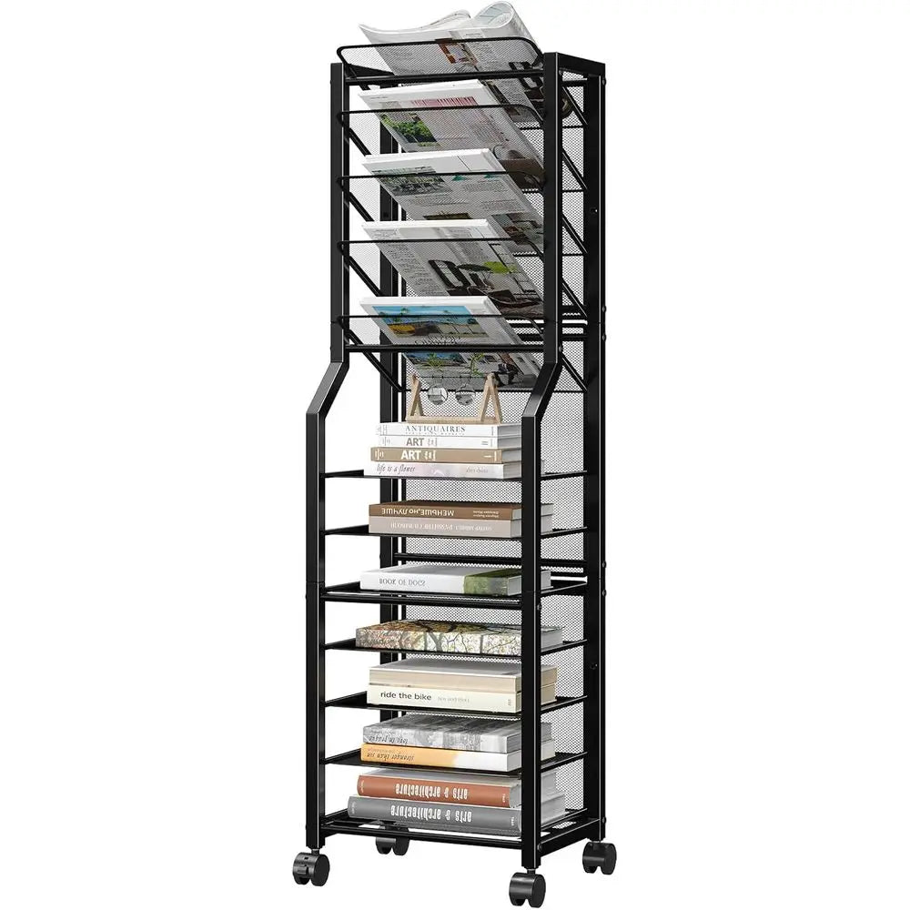 12 Tier Rolling Cart Desk Organizer with Sliding Trays and Metal Mesh Paper Letter Storage Multi-functional Rolling Clutter Cart