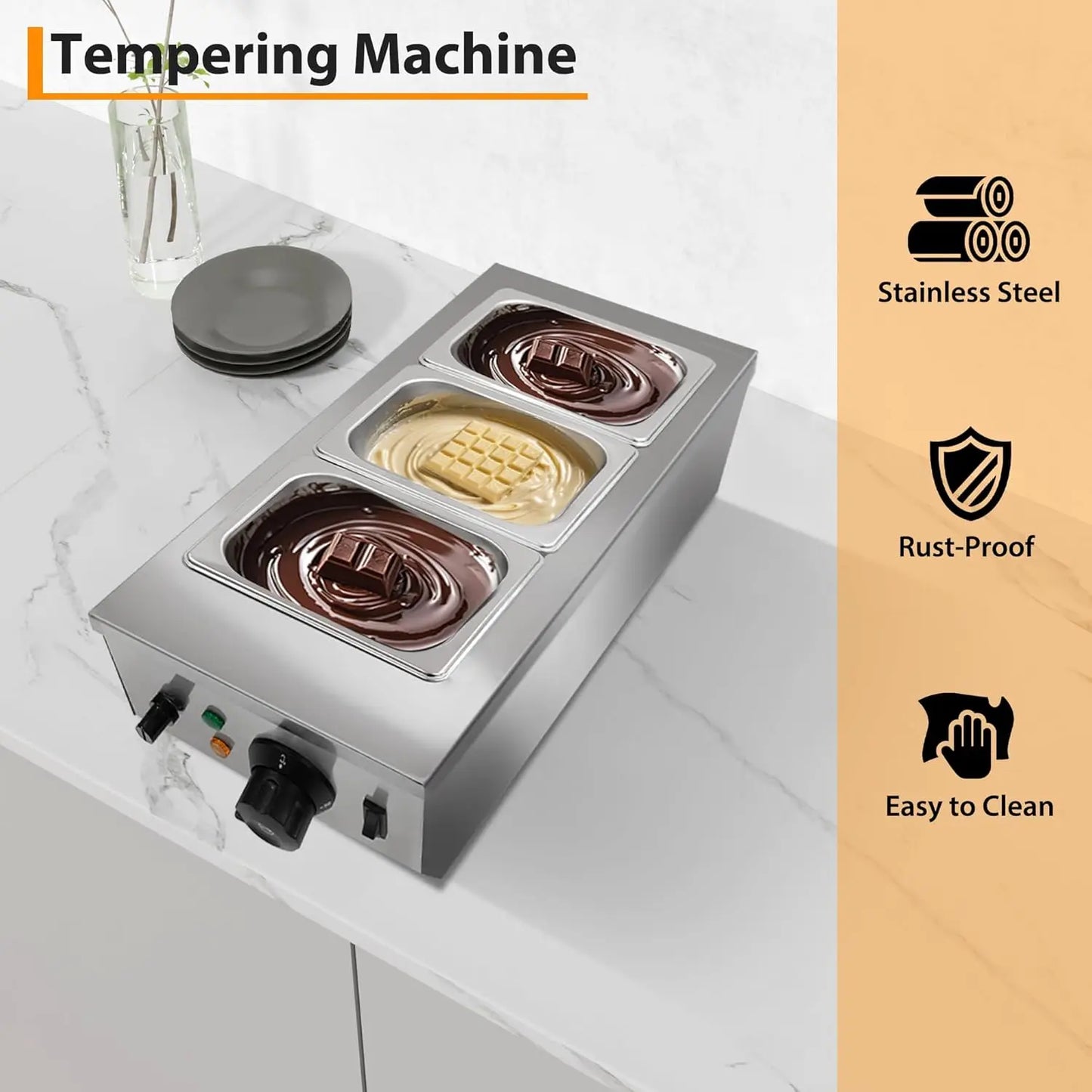 HiMISS 2-Tank Chocolate Melting Machine With Lid Stainless Steel