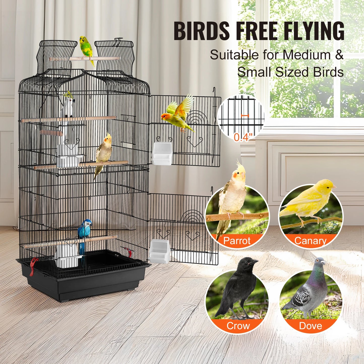 Hanging Bird Cage For Parrots With Swing And Perch