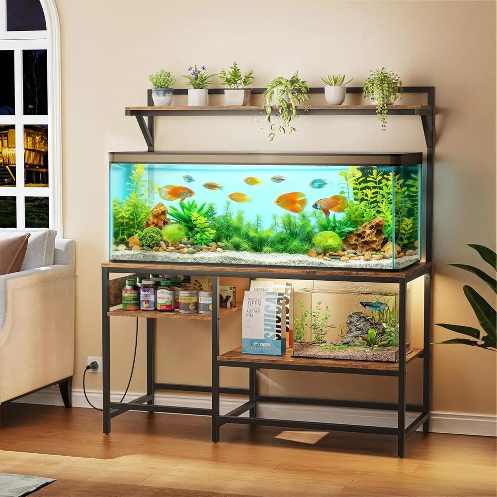 Sturdy Aquarium Stand With Power Outlet And Adjustable Shelves