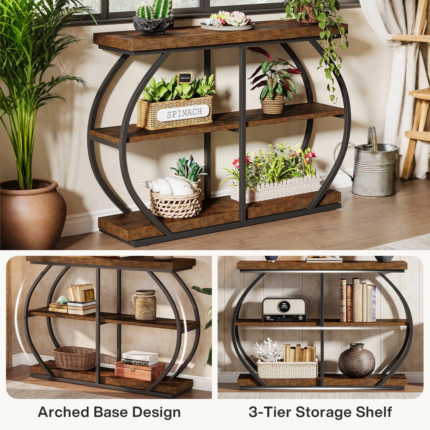 Tribesigns Console Table Industrial Arched Frame With Storage Shelves
