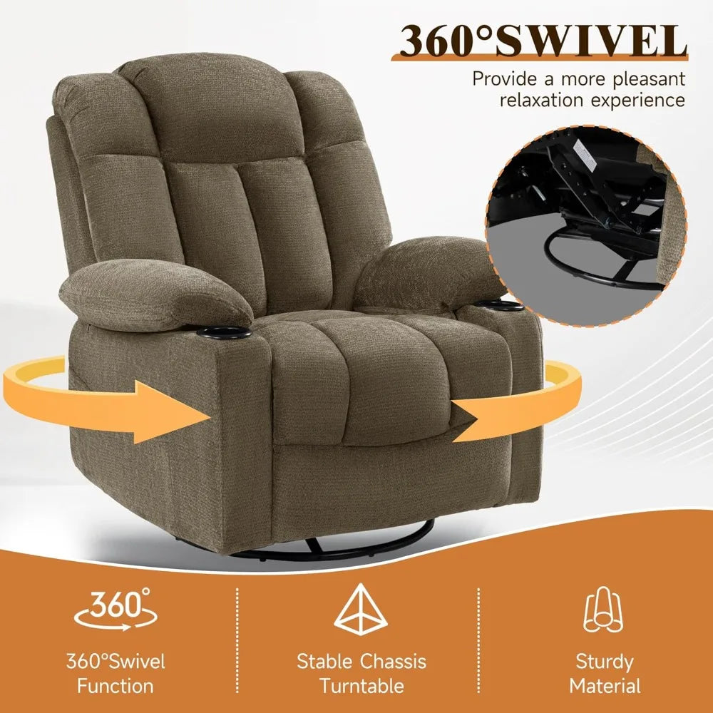 Swivel Rocker Recliner Chair for Adults – Manual Glider Sofa with Massage, Heat & Vibration, 360° Rocking , Customized