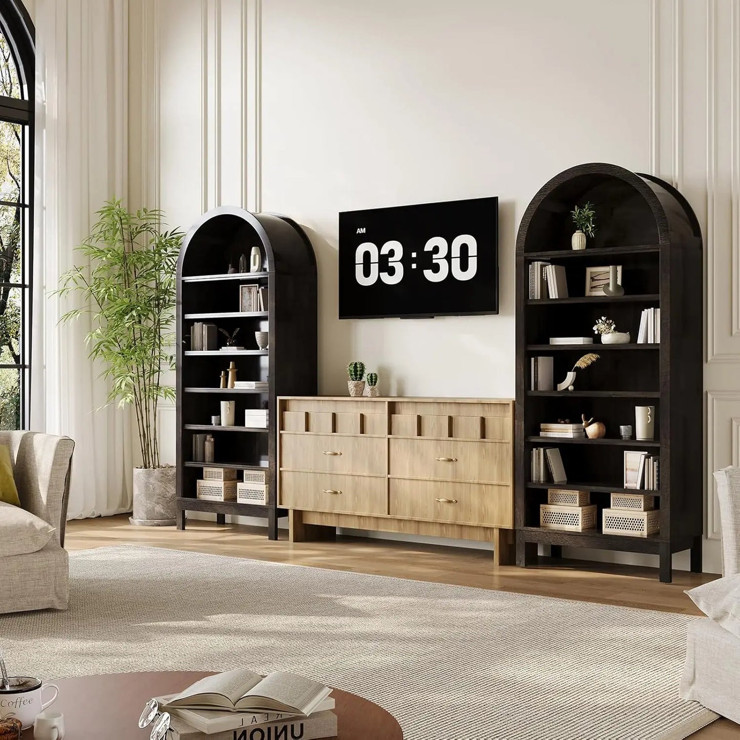 Studyset Arched Book Shelf 7 Tier Freestanding Farmhouse Style