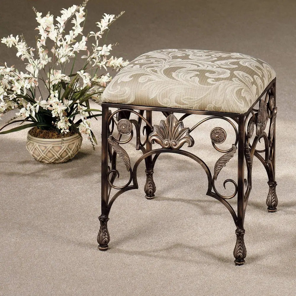 of Class Elegant Raina Upholstered Square Vanity Stool for Bedroom, Bathroom, Hallway