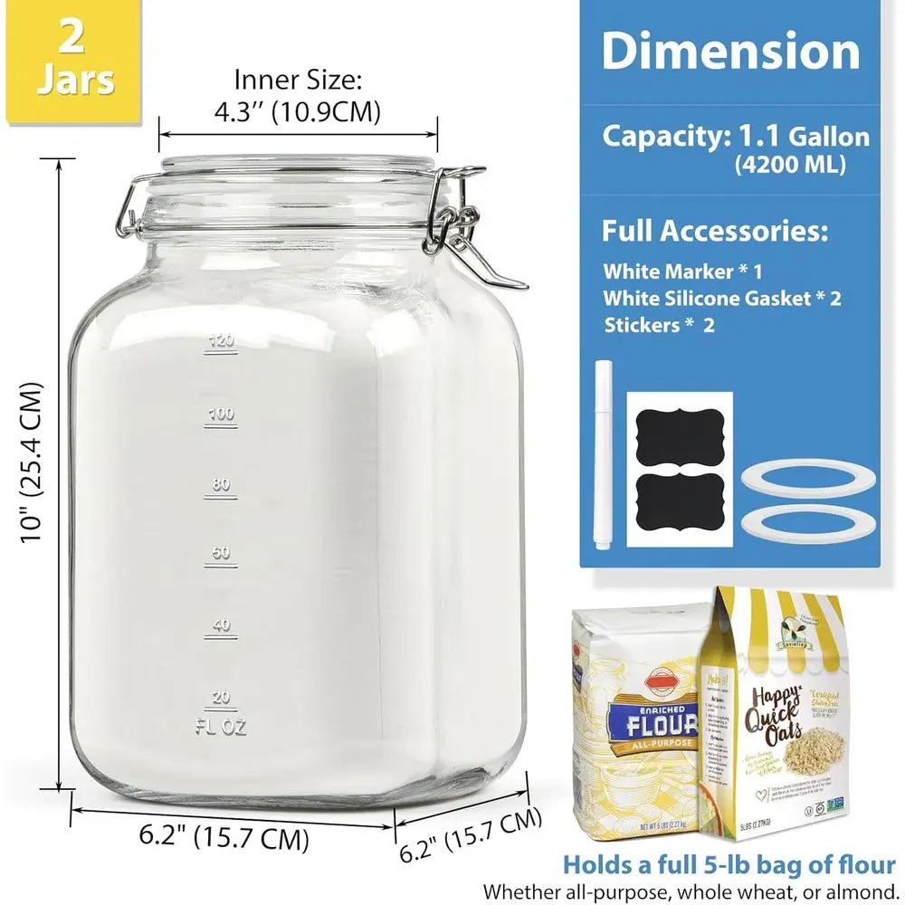 1 Gallon Wide Mouth Glass Jars with Airtight Lids, Large Glass Storage Containers with Lids, 4200 ML Mason Jars with 2 Scales -