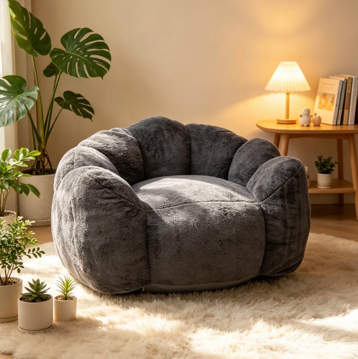 Cloud Petal Lounge Chair, Artificial Rabbit Velvet Cozy Accent Seat