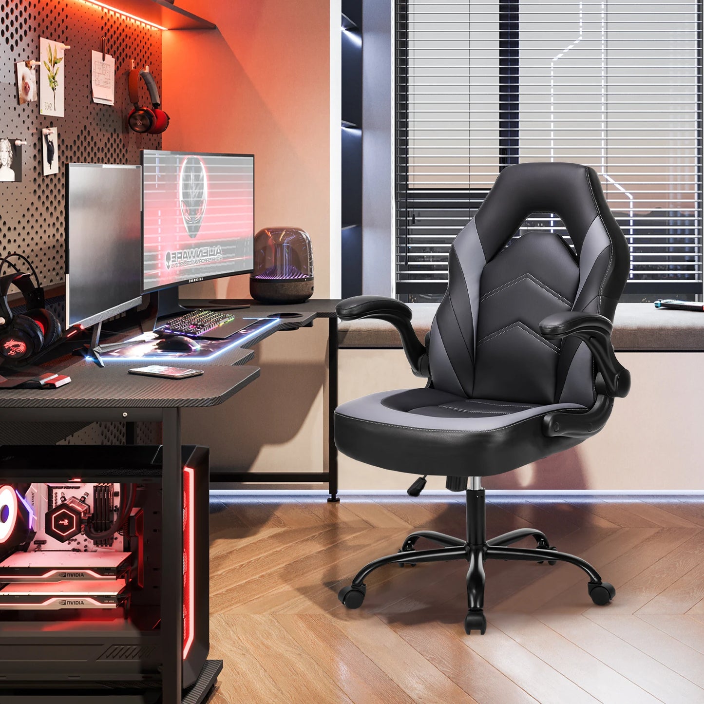 JHK Ergonomic Office Gaming Desk Chair With PU Leather Armrests