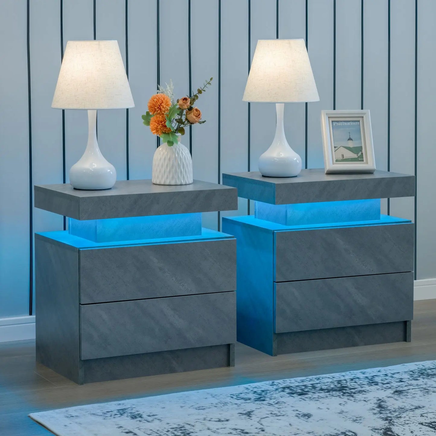 Cubehom Modern Minimalist Nightstand Set With LED Lights