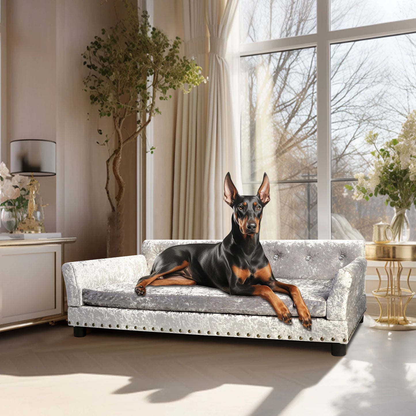 BINGOPAW Dutch Velvet Dog Bed Sofa With Solid Wood Legs