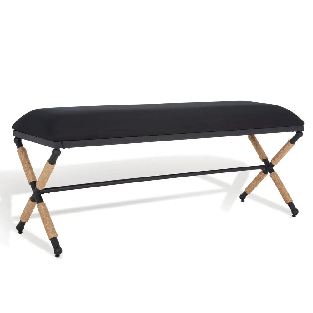 Couture Collection Carmelo Coastal Black Linen Hemp Wrapped Bench