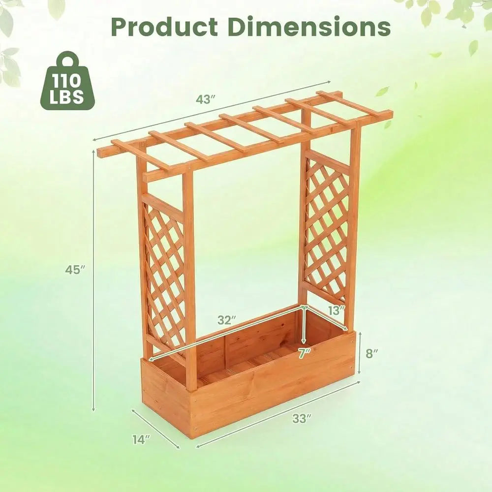 Garden Bed With Trellis, Wood Planter Box W Trellis, Hanging Roof, Drainage Holes, Freestanding Planter Raised Bed For Outdoor